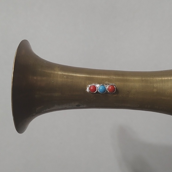Brass Vase Coral Turquoise Glass Design - Picture 7 of 12